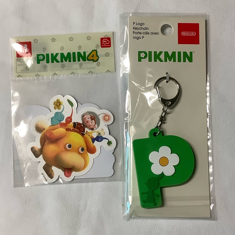 Nintendo Pikmin 4 Game Stickers & P Logo Green Keychain